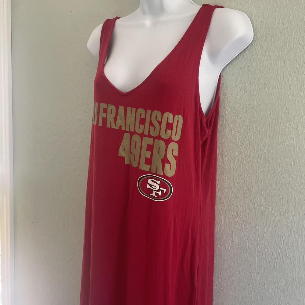 Vintage 49er Football Team Nightgown Nighty Dress Sleeveless Tank Long Stretch L - Picture 3 of 8